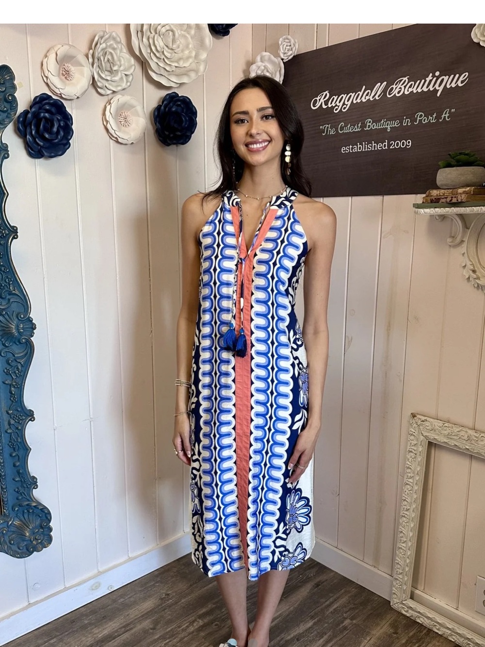 THML Ava Geometric Print Boho Mdii Dress With Tassels Size Medium NWT